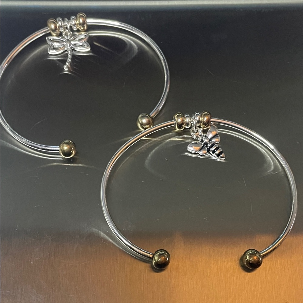 Unmarked Silver and Gold Charm Bracelets Set of 2